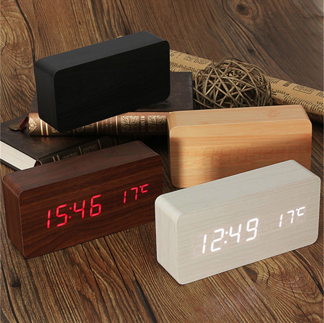 Creative LED Wooden Clock with Sound Control
