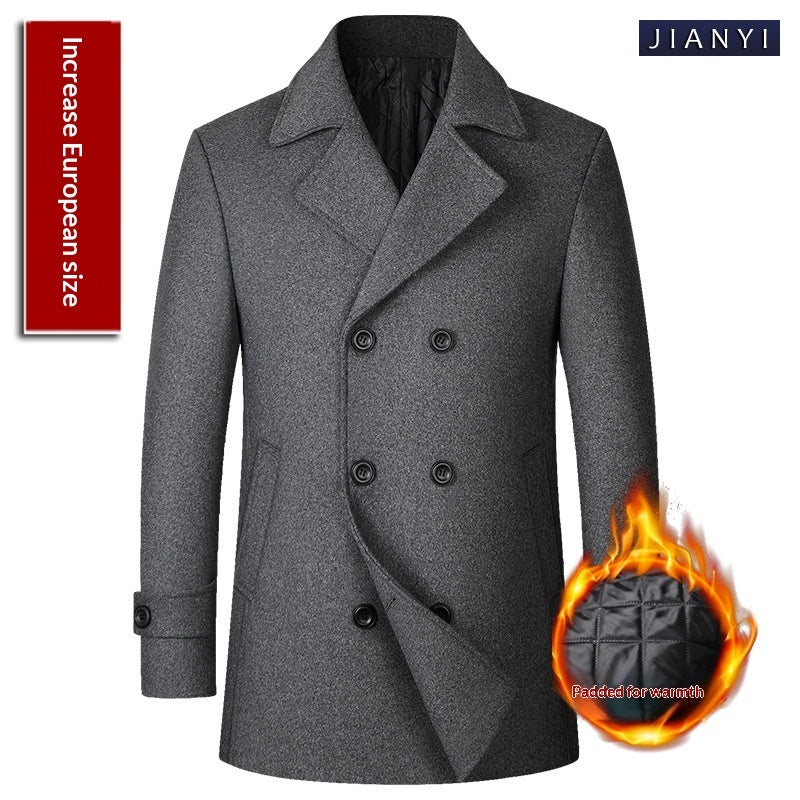 Double-breasted Lapel Mid-length Wool Men's Coat