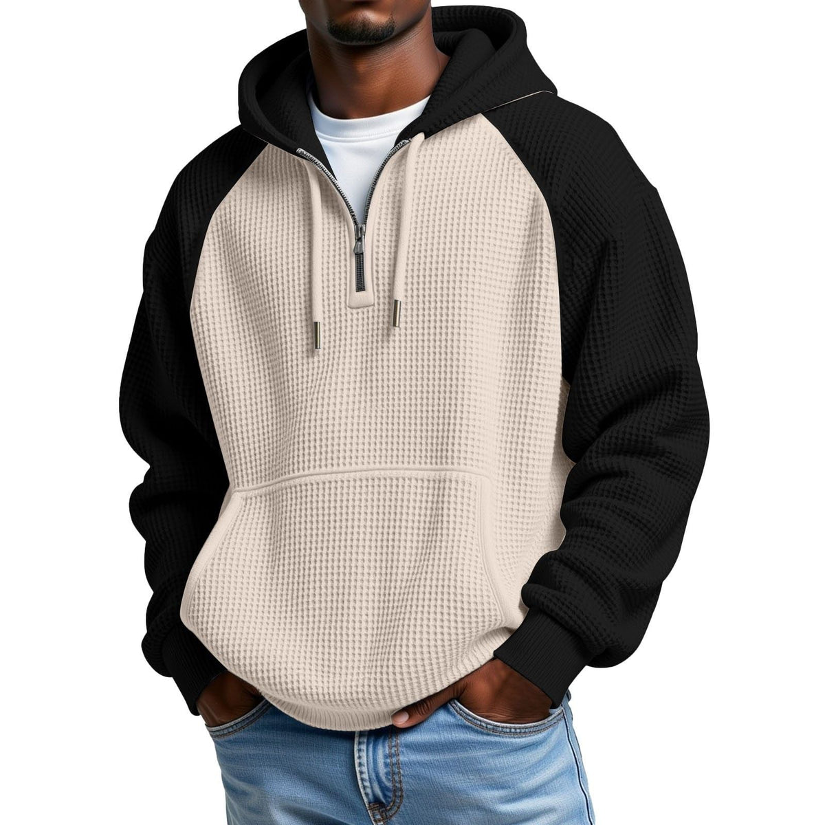 Waffle-knit Long-sleeve Hoodie
