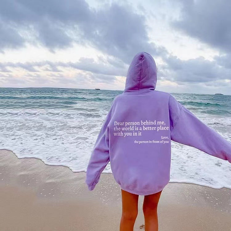 Dear Person Behind Me... Drawstring Printed Hoodie Unisex Trendy Hoodie