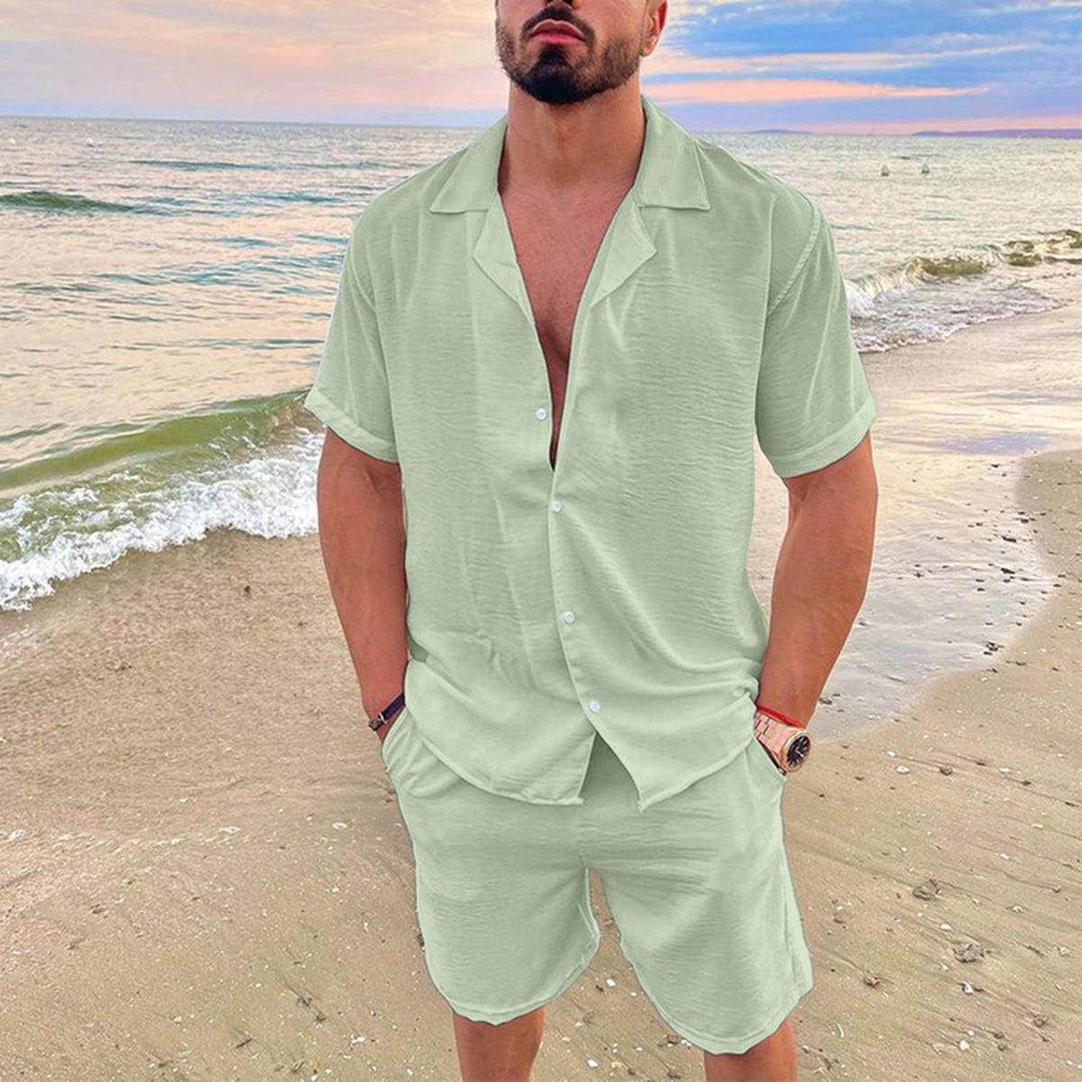 Casual Men's Short Sleeve Vacation Set