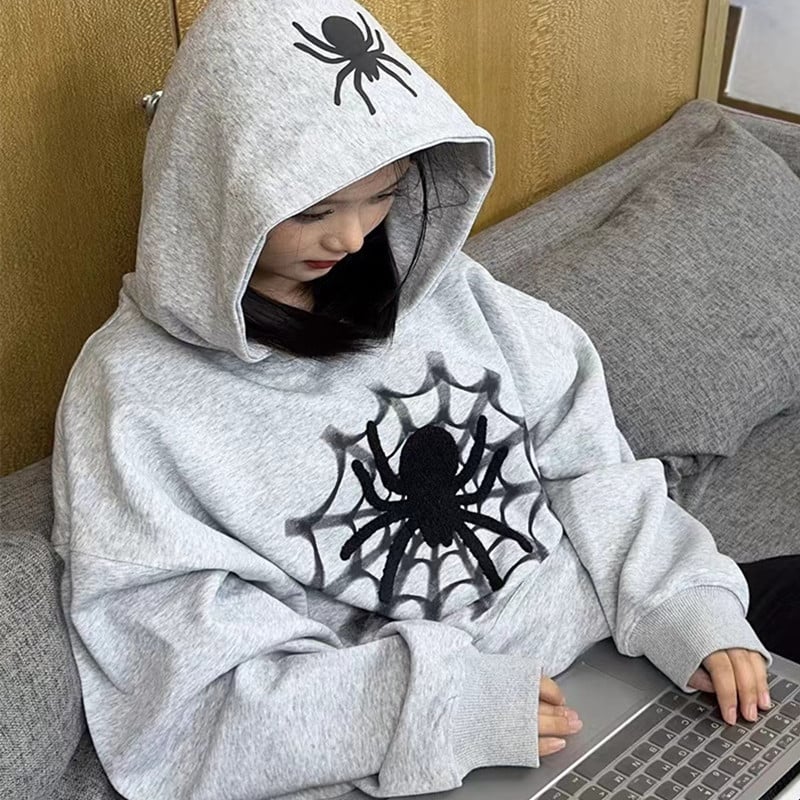 Retro Spider Letter Hooded Sweater