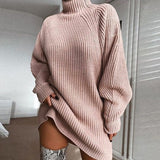 Solid Turtleneck Long Sweater Dress