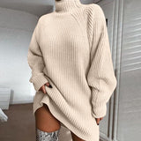 Solid Turtleneck Long Sweater Dress
