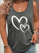 Hearts Print Crew Neck Tank Top