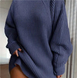 Solid Turtleneck Long Sweater Dress