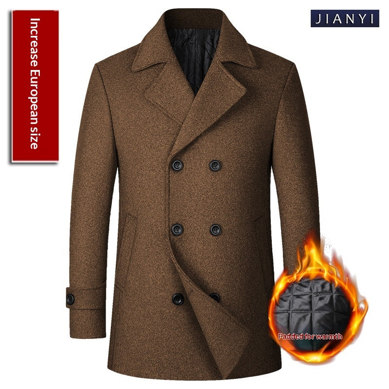 Double-breasted Lapel Mid-length Wool Men's Coat