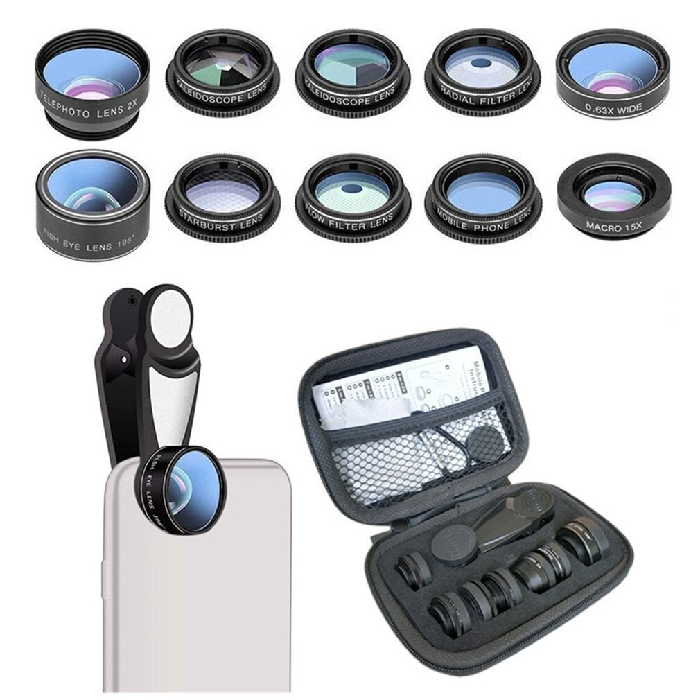 10 in 1 set of fisheye lens with external camera lens