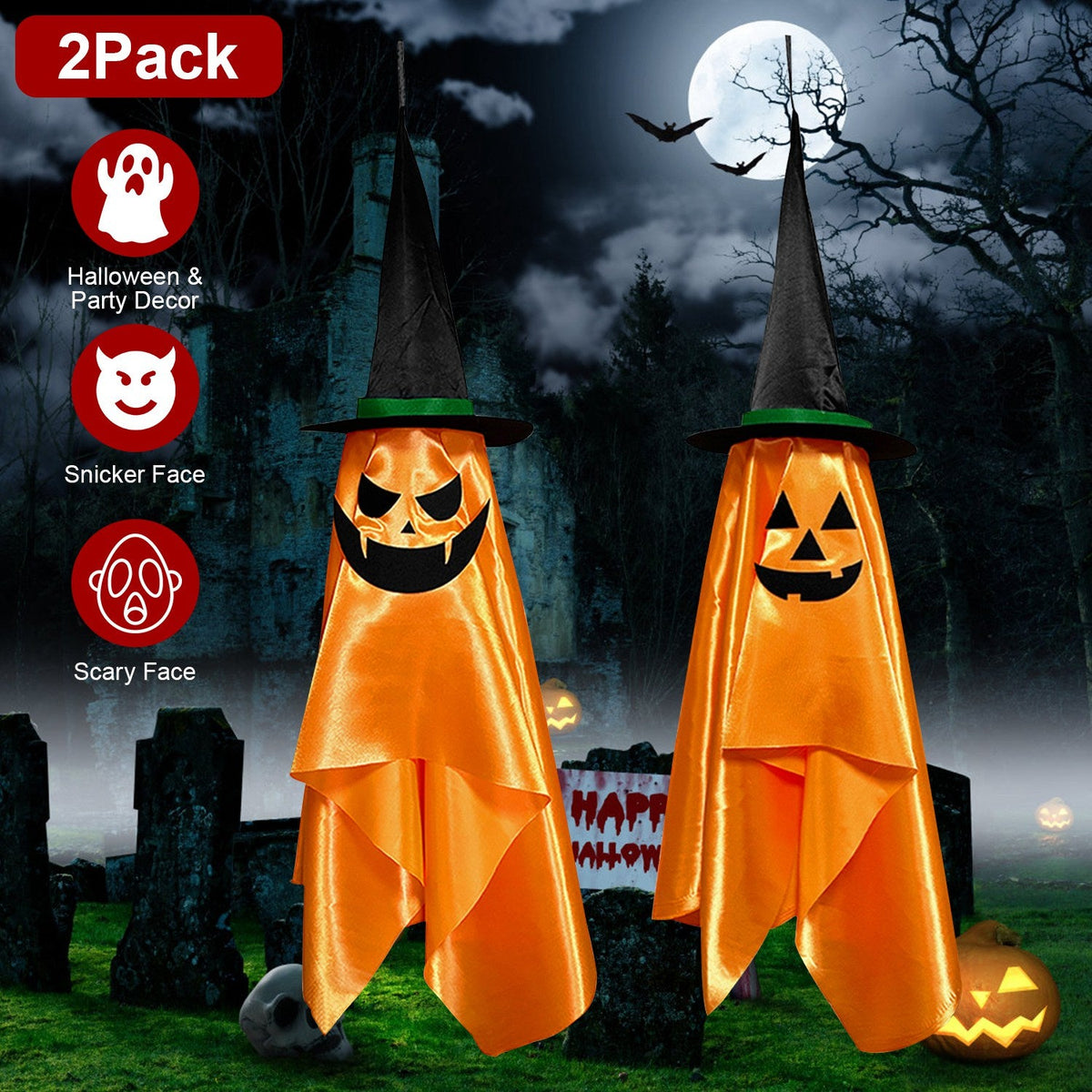 Hanging Ghost Wind Socks, Set of 2 (ships fast from US warehouse)