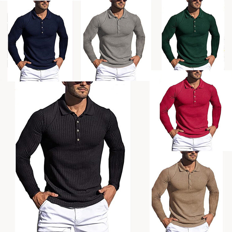 High Stretch Striped Long Sleeve POLO Shirt